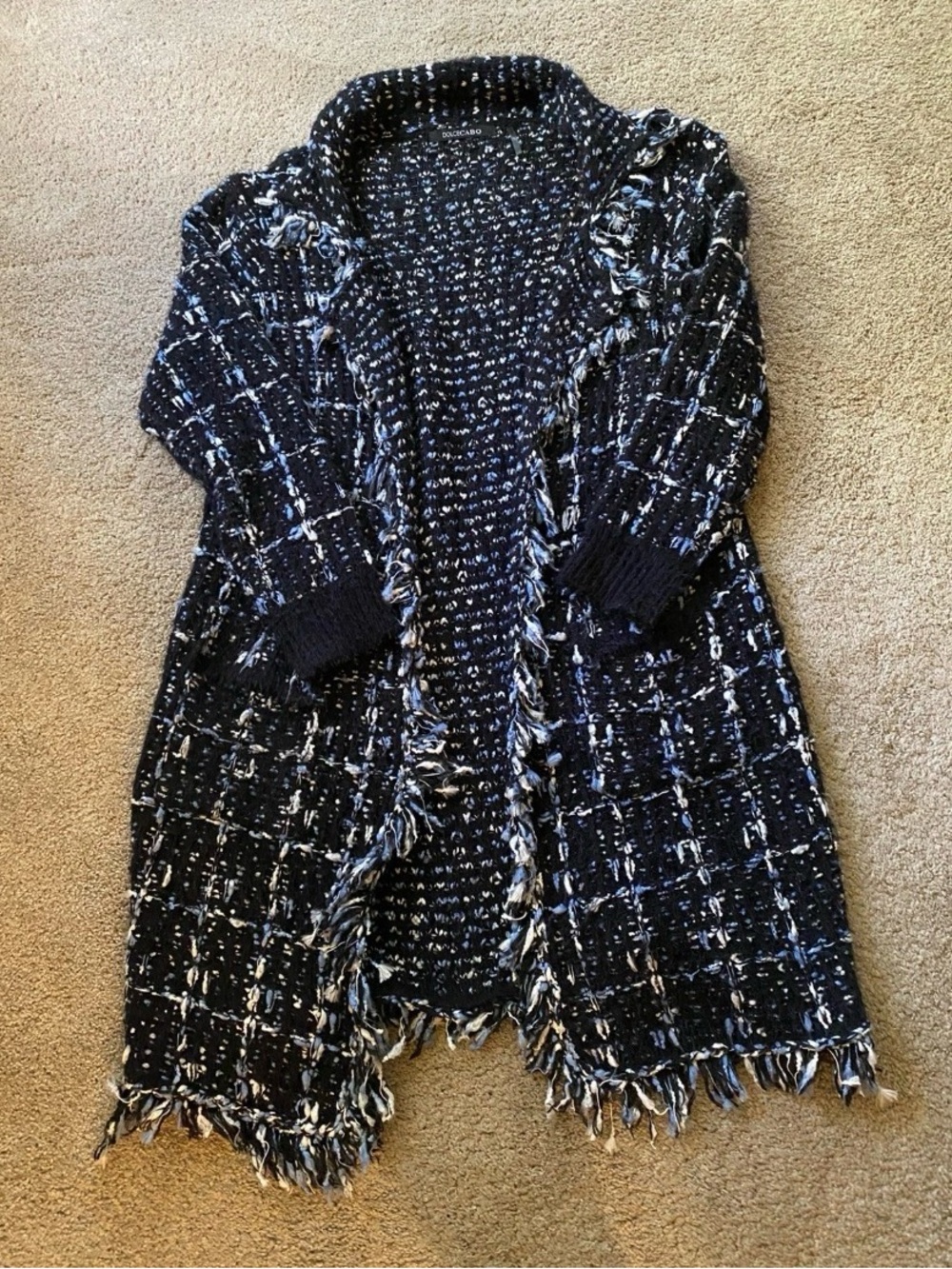 Open-Front Fringe Knit Cardigan Sweater - Size M